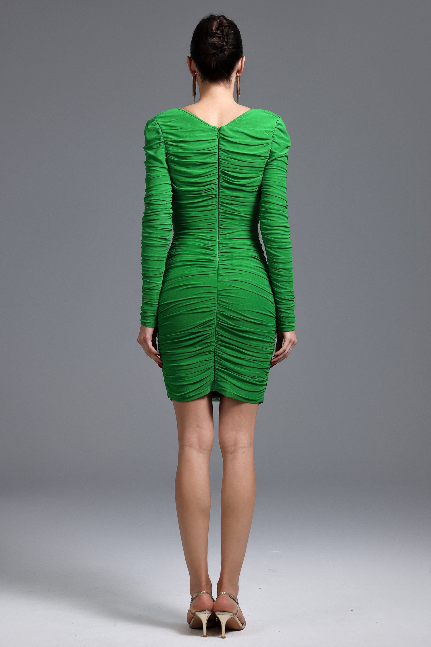 Gevjon Sexy Contour Long Sleeve Ruched Knit Mini Dress