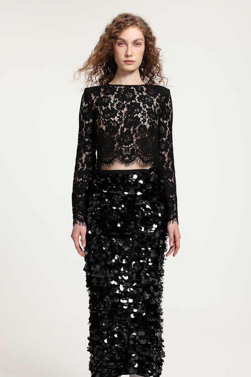 3D Sequin Midi Skirt Two-Piece Set