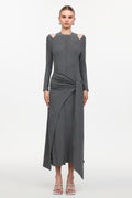 Silas Chic Contour Cut Out Long Sleeve Knot Knit Maxi Dress