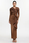 Niamh Elegant Contour Long Sleeve Sheen Scarf Knit Maxi Dress
