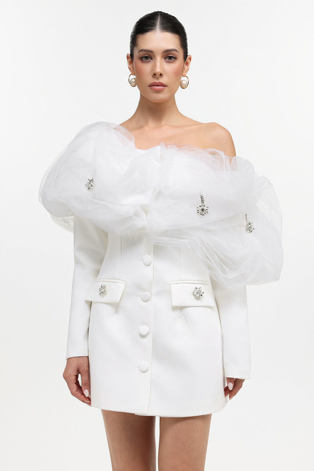 Fagaro Romantic Tailored Long Sleeve Tulle Woven Blazer Dress
