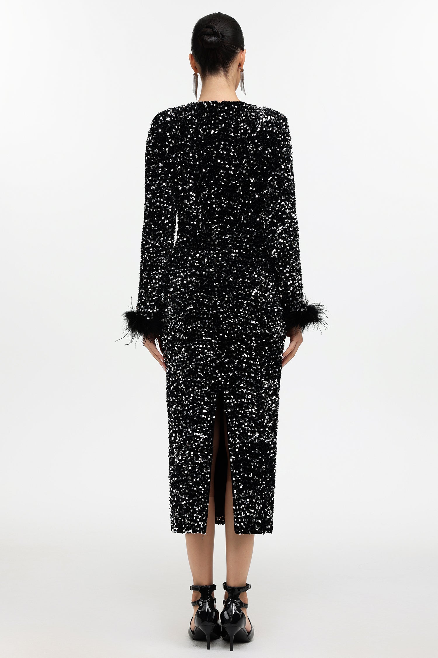 Lilian Glamorous Contour Long Sleeve Sequin Black Maxi Dress