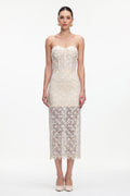Ralaya Elegant Tailored Strapless Pearl Floral Lace Maxi Dress