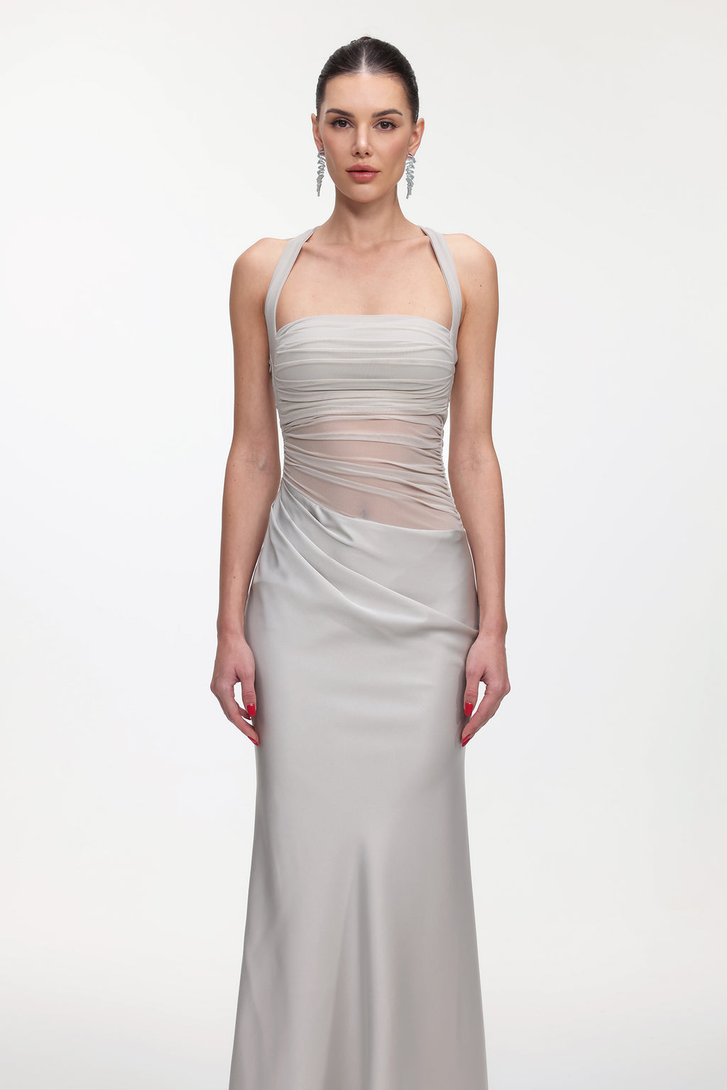 Lala Elegant Cinched Waist Sleeveless Pleated Maxi Dress