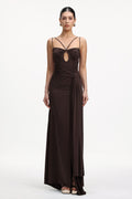 Ruthie Elegant Contour Sleeveless Cut Out Ruched Knit Maxi Dress