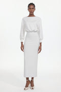 Taffy Classic Cinched Waist Long Sleeve Woven Maxi Dress