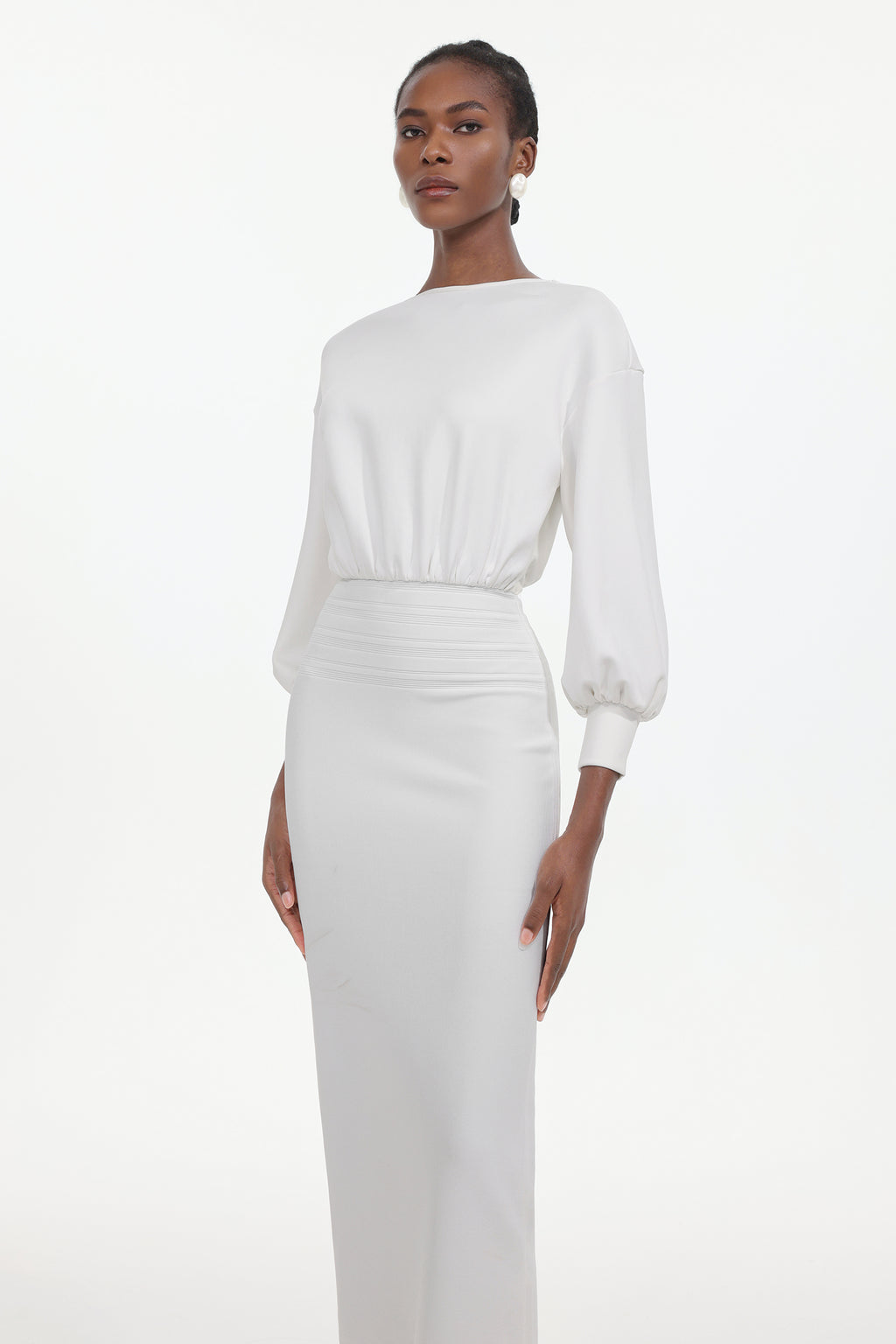 Taffy Classic Cinched Waist Long Sleeve Woven Maxi Dress