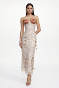 Vole Elegant Embellished Sleeveless Petal Sequin Lace Knit Maxi Dress