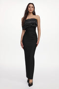 Saha Elegant Contour Off Shoulder Rhinestone Pleated Maxi Dress