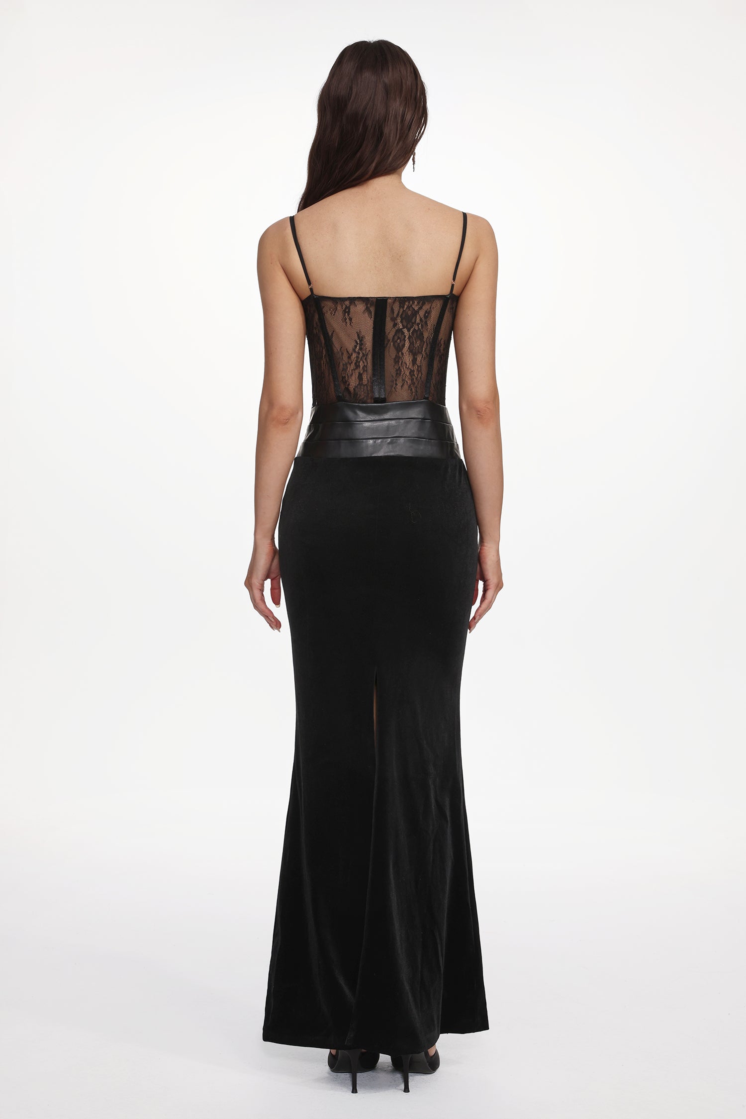 Parry Sexy Contour Sleeveless Lace Velvet Maxi Dress