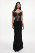 Parry Sexy Contour Sleeveless Lace Velvet Maxi Dress