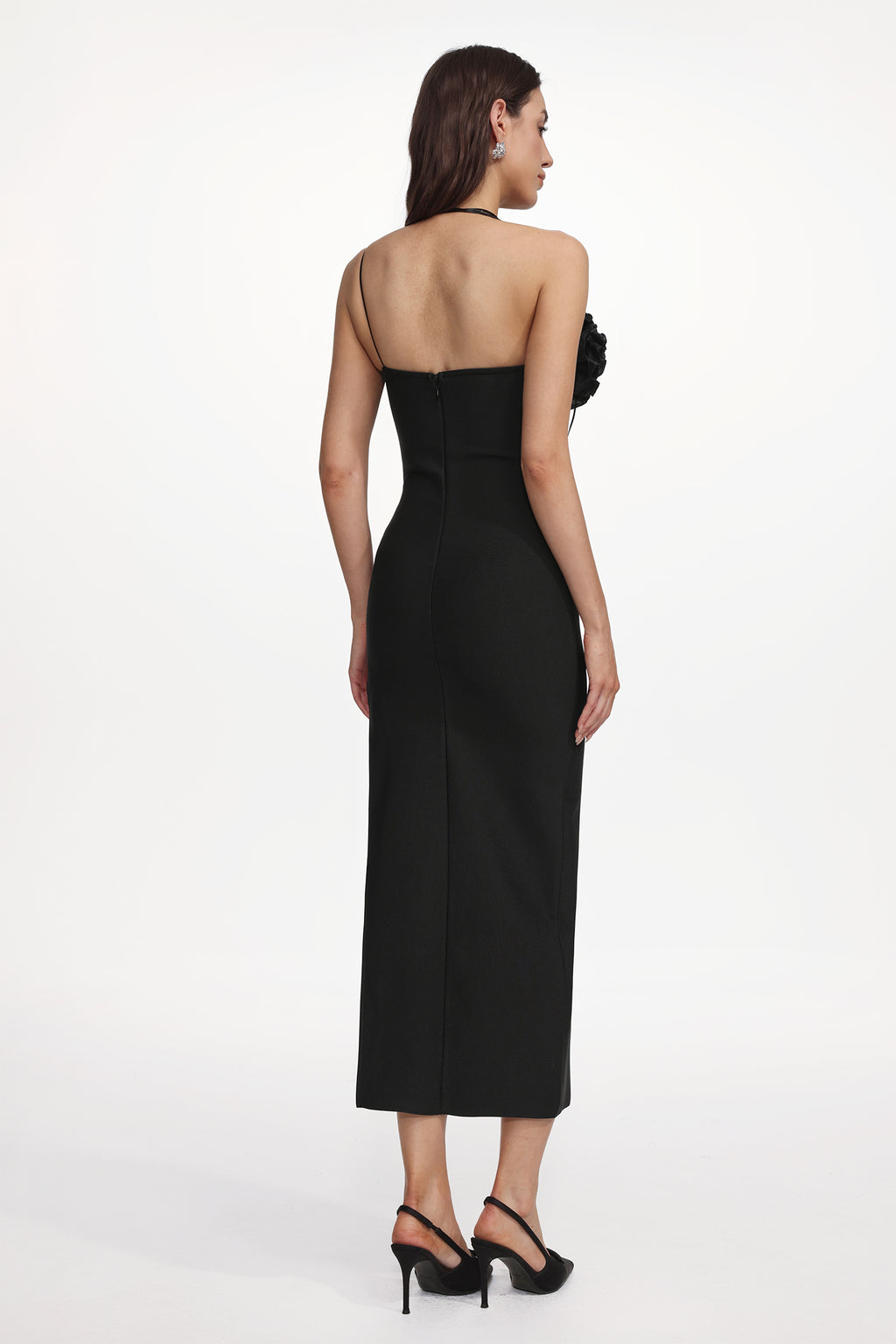 Jacova Elegant Contour Strapless Floral High Slit Bandage Maxi Dress