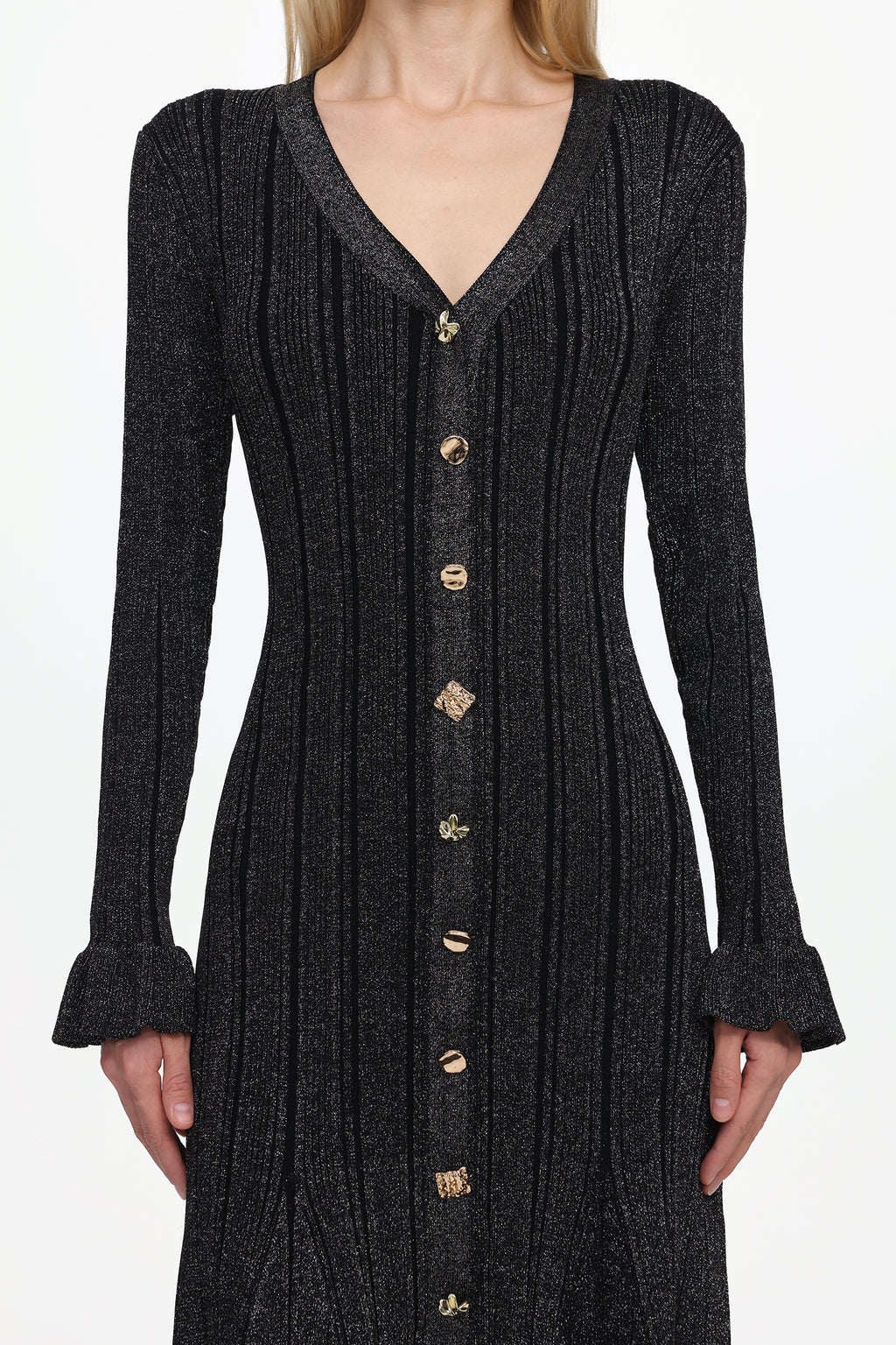 Verga Classic Contour Long Sleeve Button Front Knit Maxi Dress