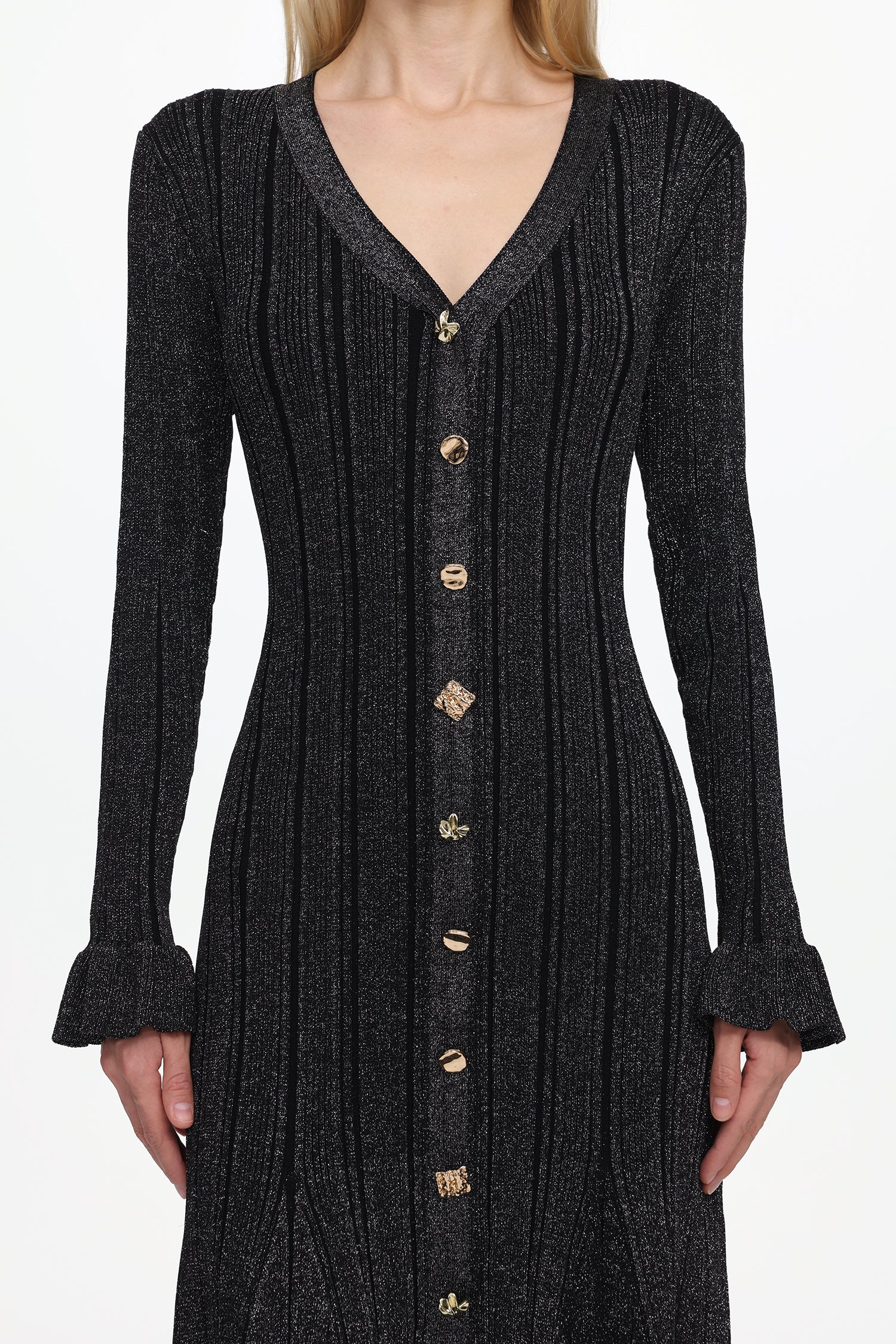 Verga Classic Contour Long Sleeve Button Front Knit Maxi Dress