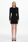 Lucki Chic Contour Long Sleeve Metal Chain Velvet Mini Dress