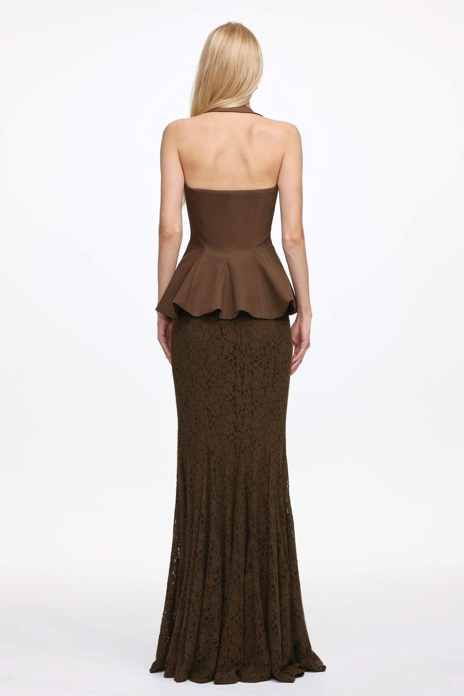 Reye Elegant Tailored Halter Top and Lace Skirt Set