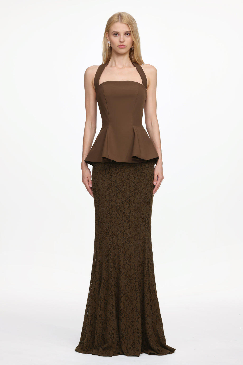 Reye Elegant Tailored Halter Top and Lace Skirt Set
