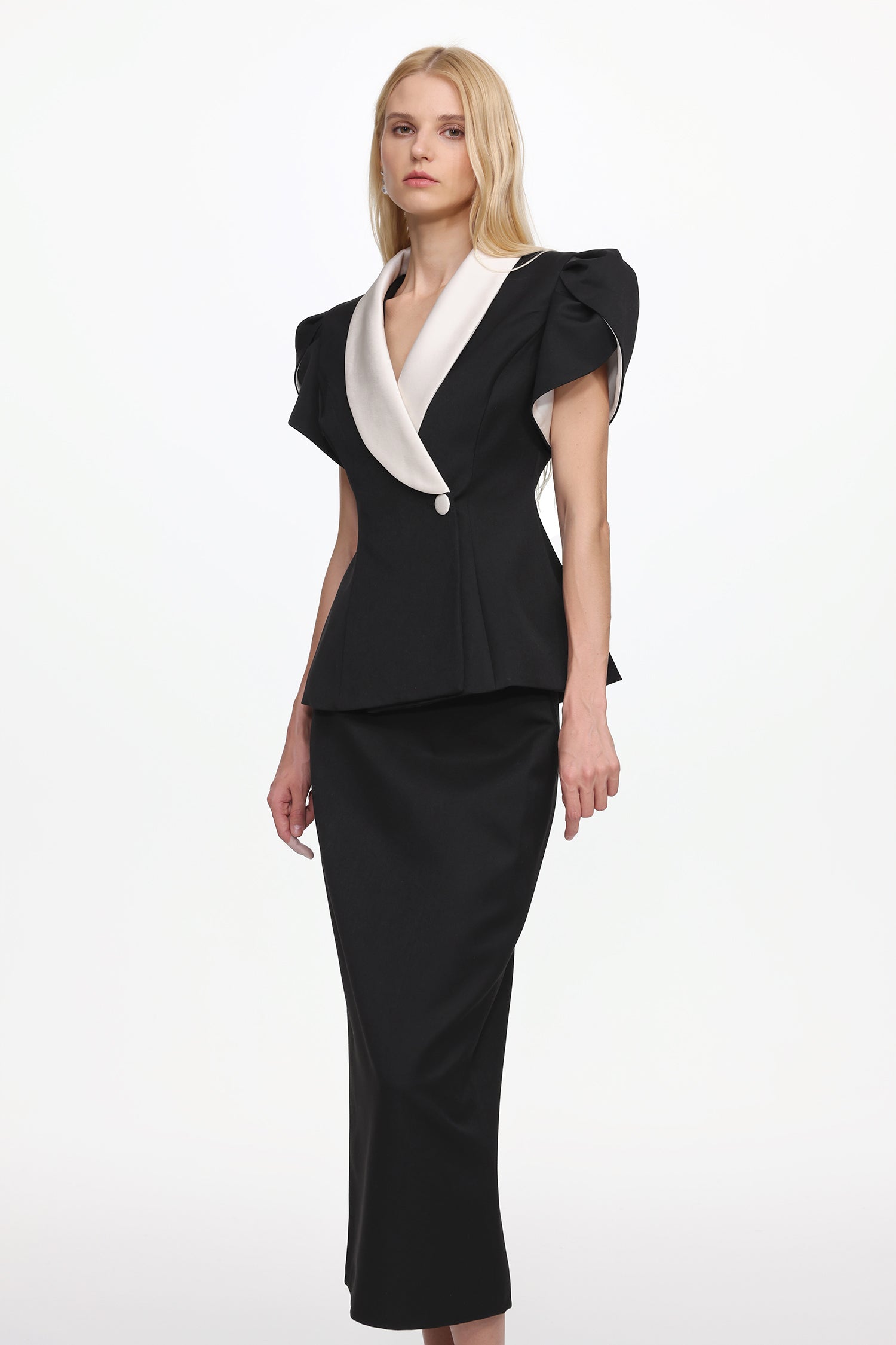 Katrina Classic Tailored Contrast Jacket and Skirt Set