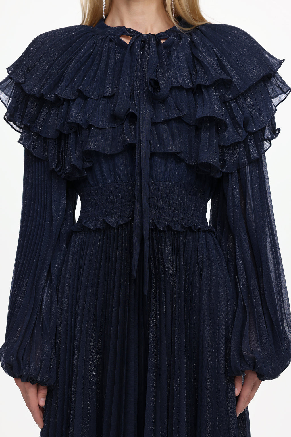 Sagoni Elegant Flowy Long Sleeve Tiered Ruffle Maxi Dress