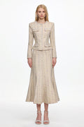 Rilia Elegant Tailored Long Sleeve Pearl Tweed Jacket and Skirt Set