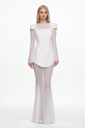 Irana Elegant Tailored Long Sleeve Top and Mesh Skirt Set