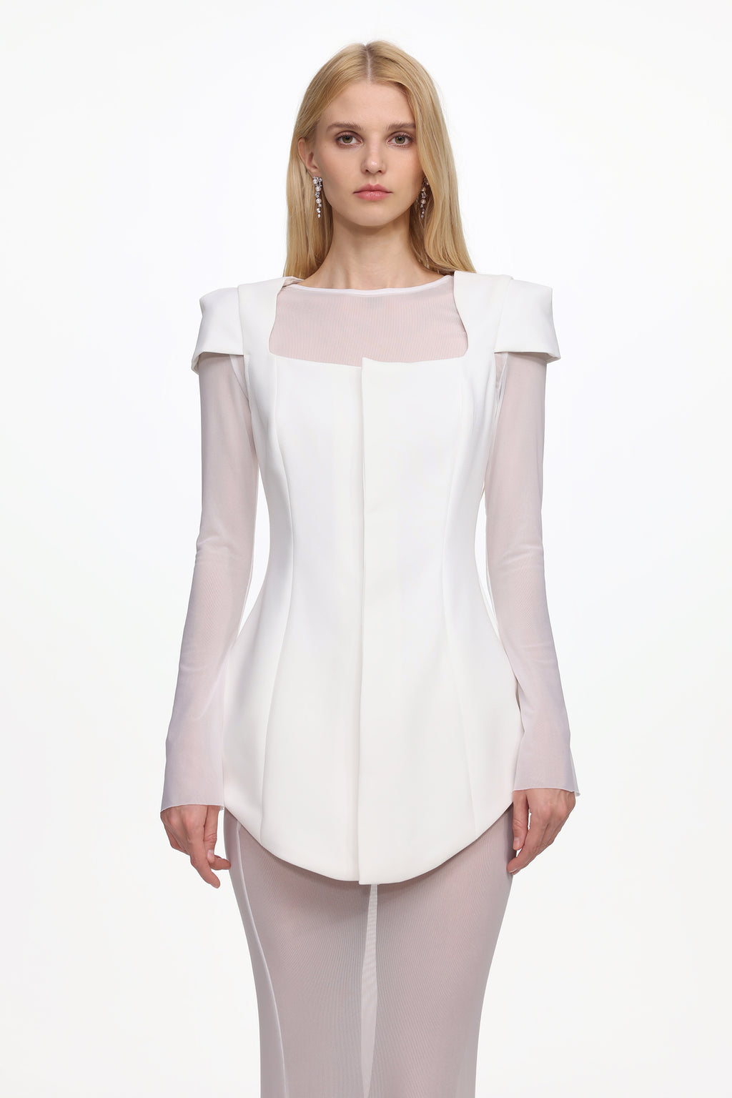 Irana Elegant Tailored Long Sleeve Top and Mesh Skirt Set