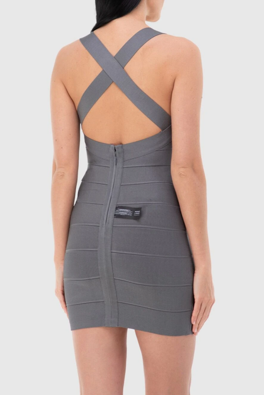 Gray Hollow Square Neck Bandage Mini Dress