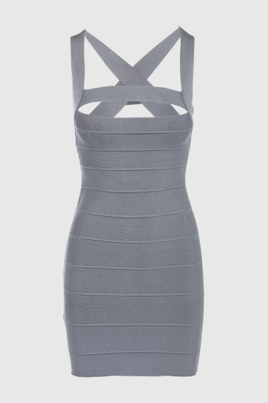 Gray Hollow Square Neck Bandage Mini Dress