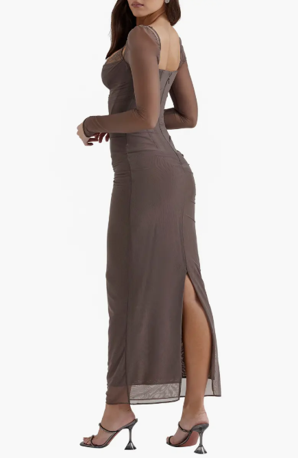 Katrina Lace Mesh Long Sleeve Gown