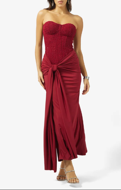 Corset Bodice Lace Detail Draped Dress