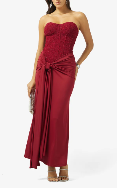 Corset Bodice Lace Detail Draped Dress