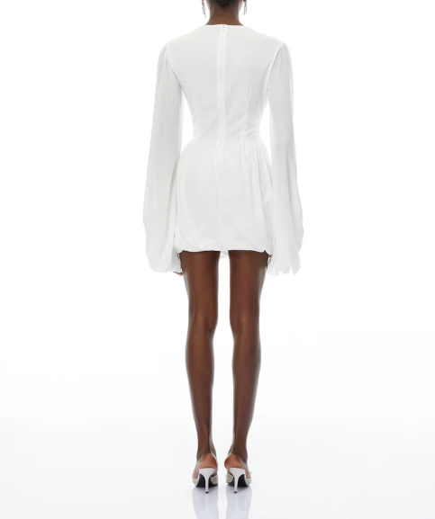 Thiago White Ruched Bubble Hem Mini Dress