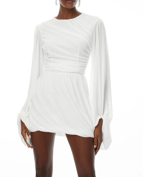 Thiago White Ruched Bubble Hem Mini Dress