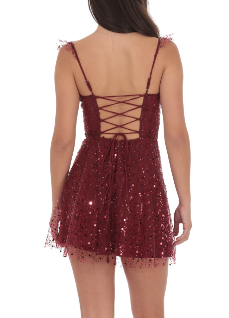 Sequin Ruffle Strap A-Line Dress in Light