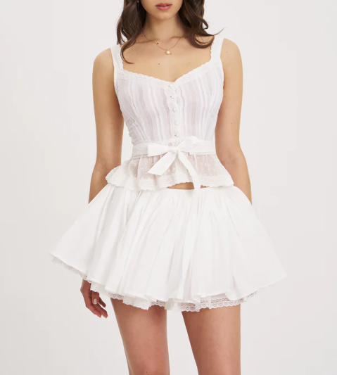 Aliya White Cotton Poplin Button Up Sleeveless Top