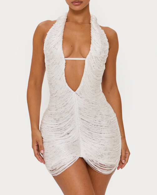 Fringed Halterneck Mini Dress