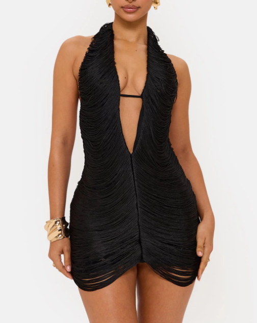 Fringed Halterneck Mini Dress