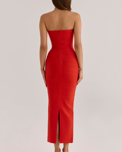 Strapless V Waist Bandage Maxi Dress