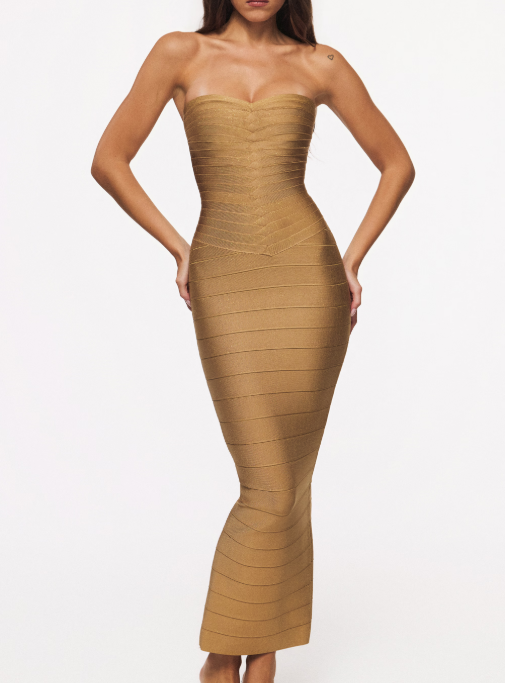 Strapless V Waist Bandage Maxi Dress