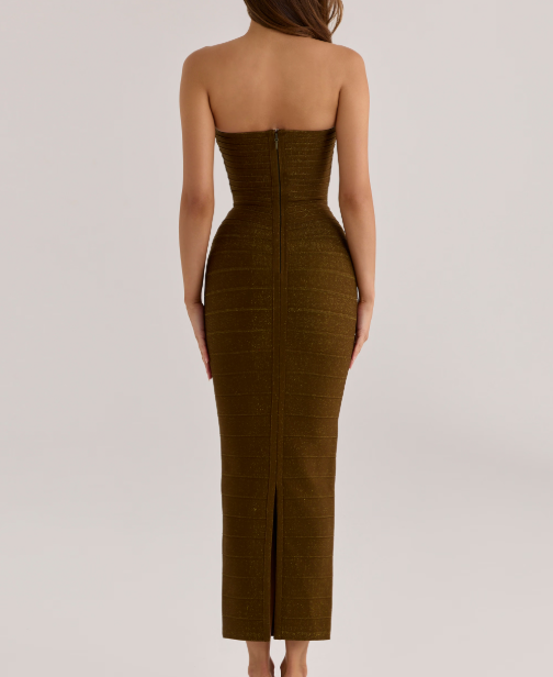 Strapless V Waist Bandage Maxi Dress