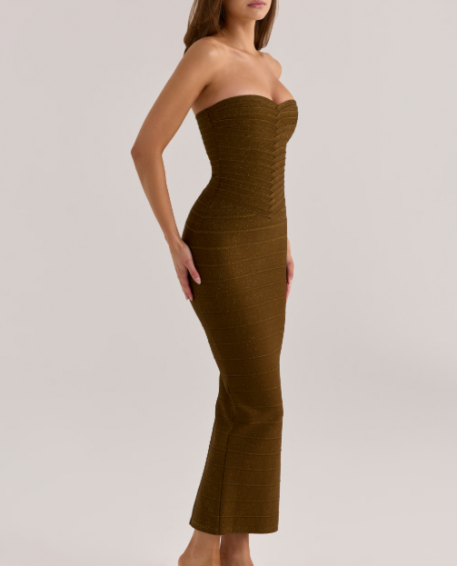 Strapless V Waist Bandage Maxi Dress