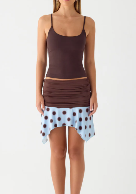 Being With You Mini Skirt - Blue Mocha Dot