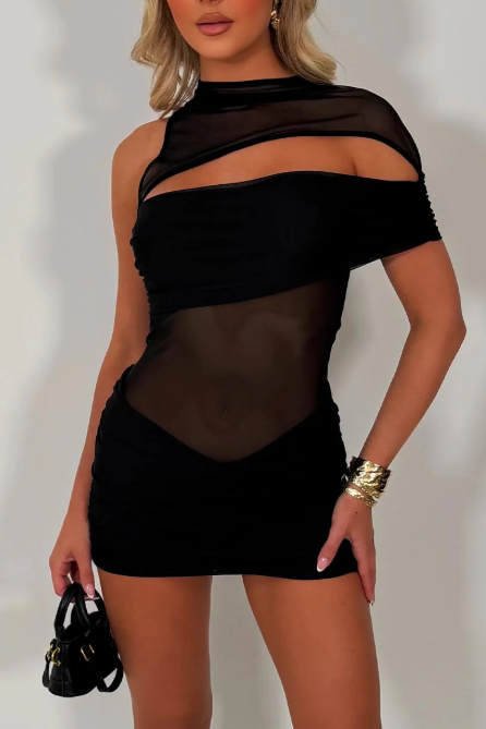One Shoulder Mini Dress Cut Out Front