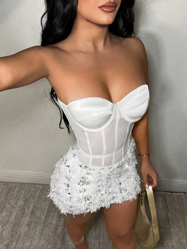 Embellished Bandeau Mini Dress