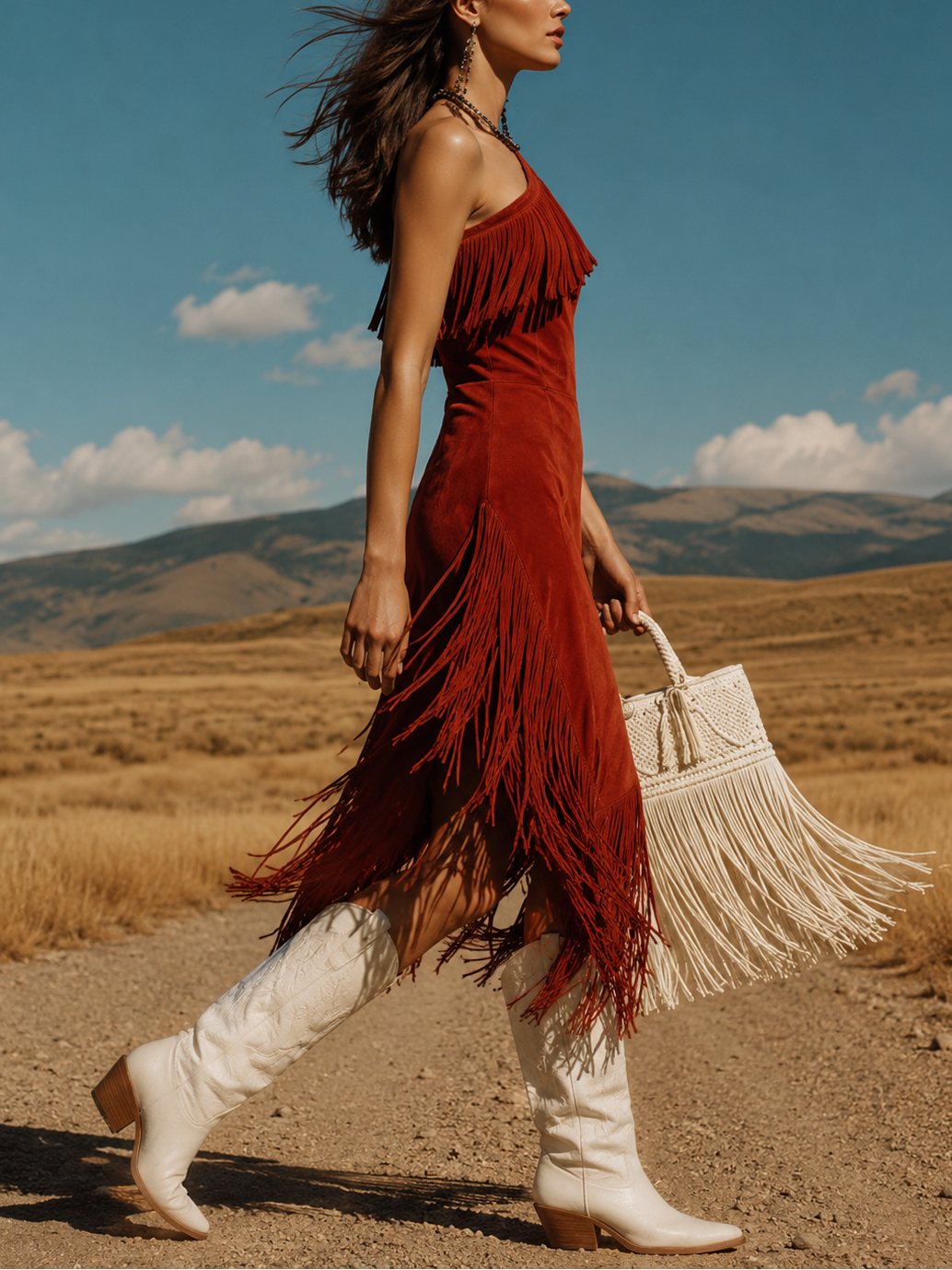 Wild Mesa One-Shoulder Fringe Dress
