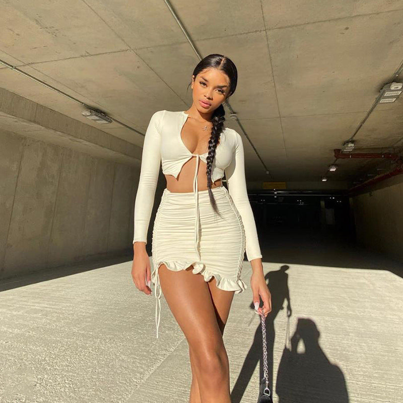 Pure Elegance Tie-Up Two Piece Outfit
