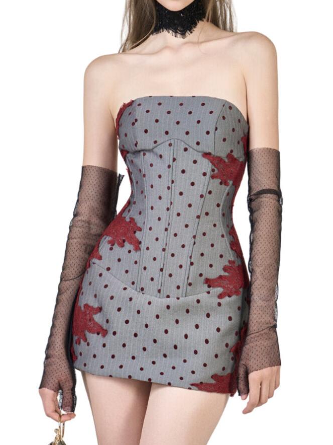 Velvet Obsession Polka Dot Corset Mini Dress