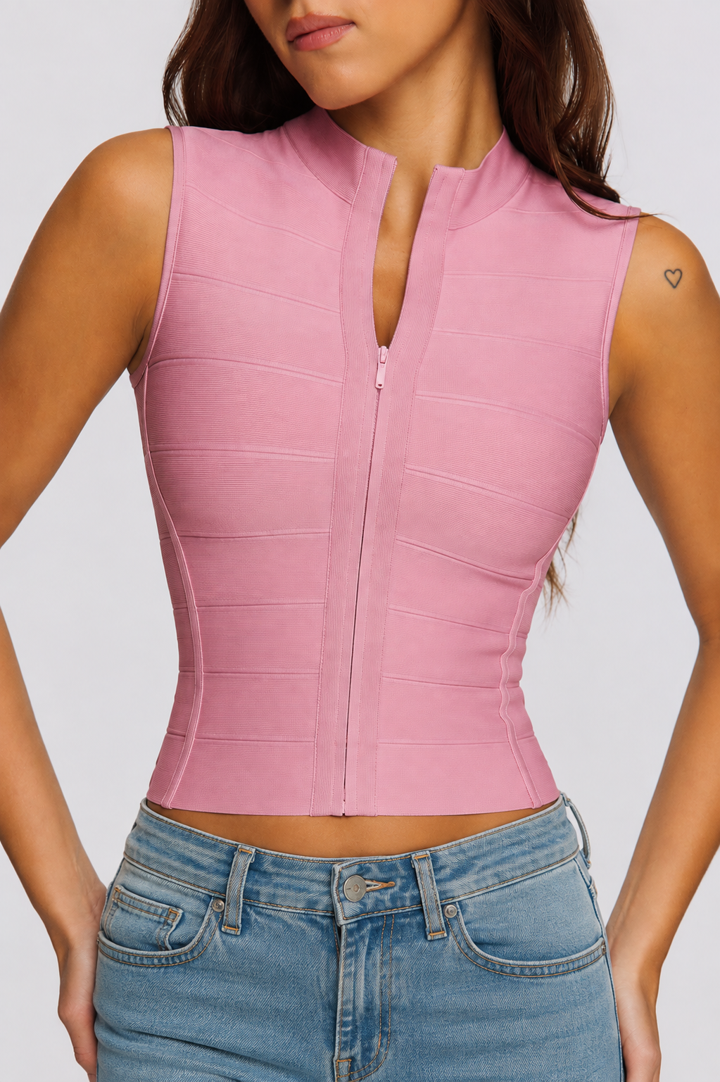 Pink Sculpted Bandage Zip Top