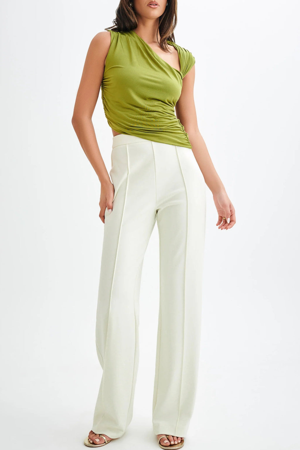 Olive Draped One-Shoulder Top
