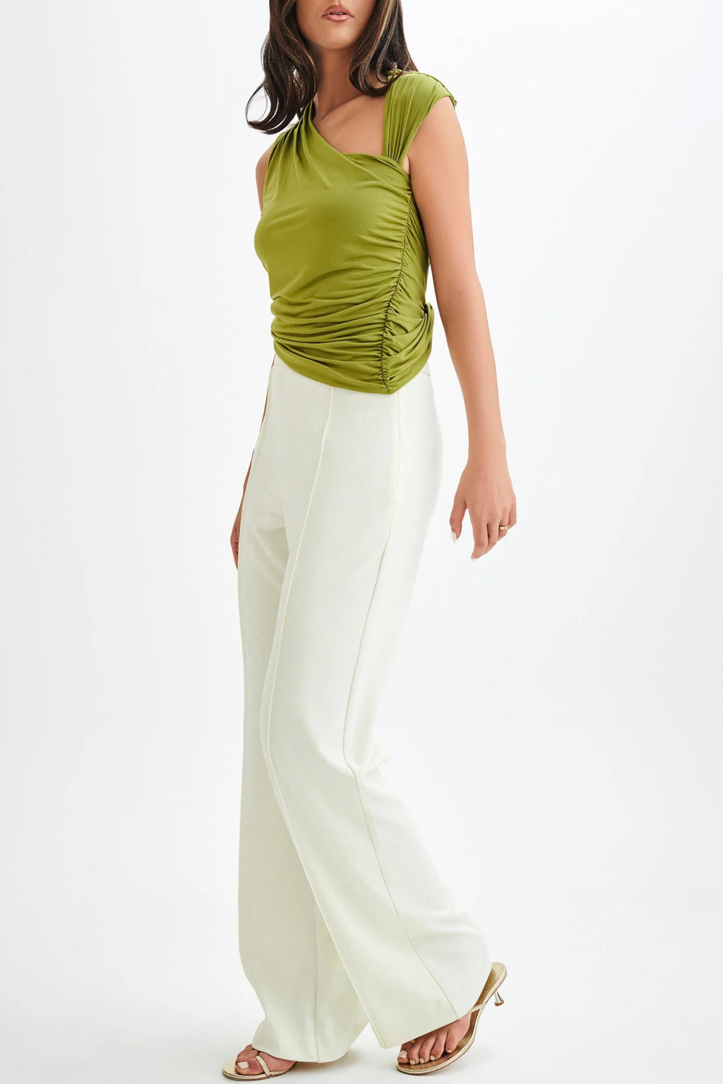Olive Draped One-Shoulder Top